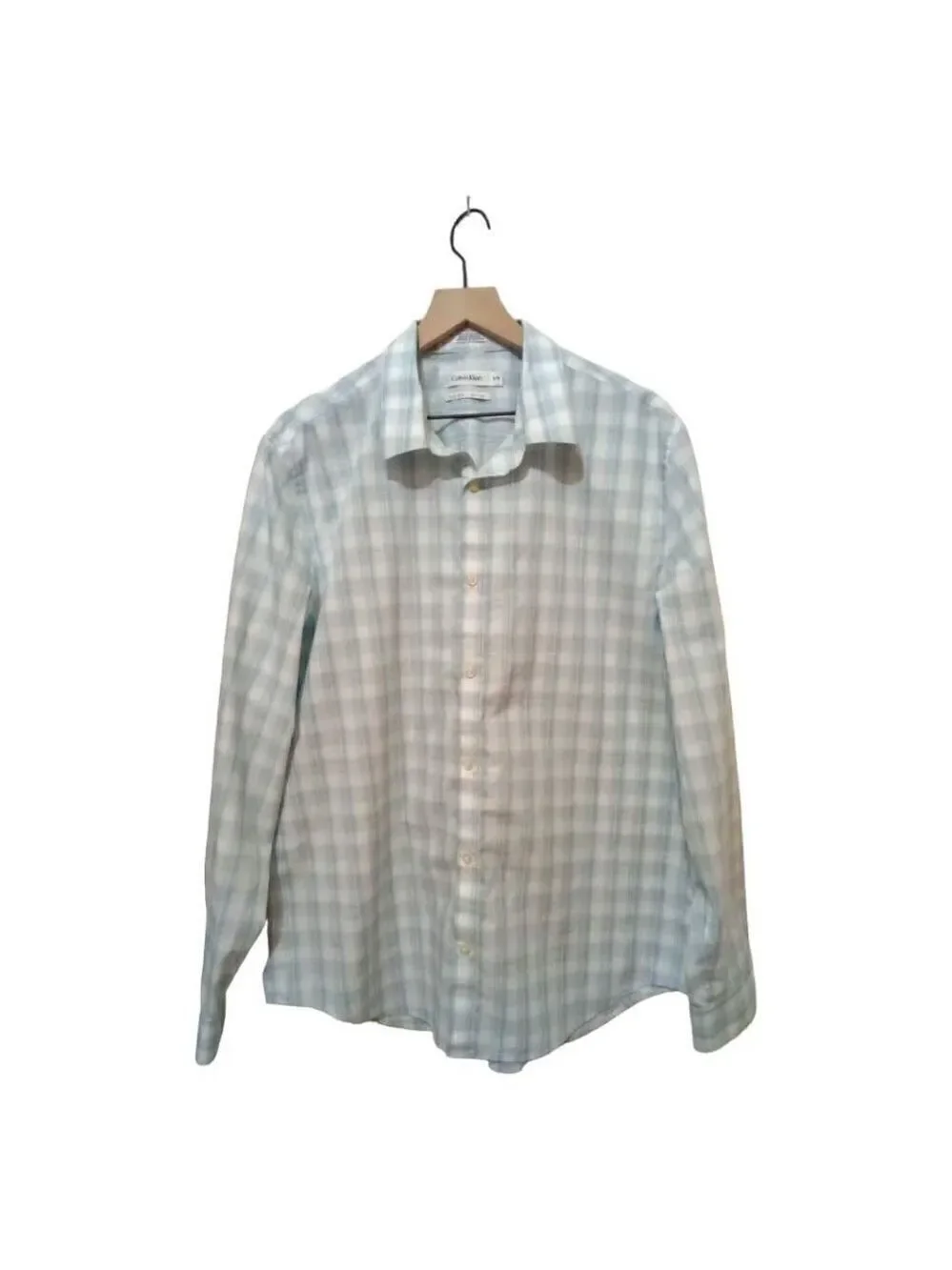 Calvin Klein Blue & White Plaid Cool Tech Casual Button Down Shirt Sz XL